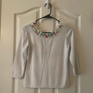 Vintage Joseph A. Floral Embroidered White Blouse